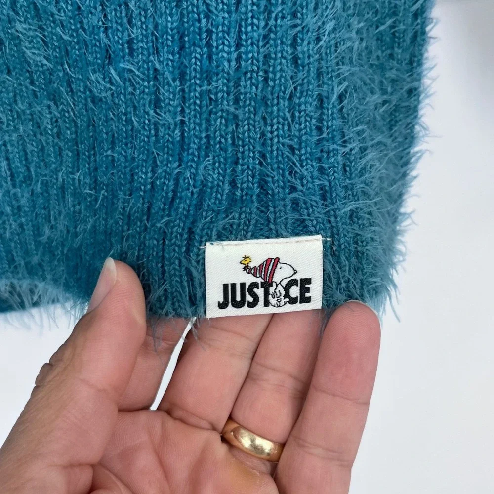 Justice Woodstock‎ Peanuts Hoodie Sweater Kids Medium 10 Sea Blue Fuzzy Holiday